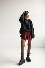 Burgundy Sequins Divided Skirt