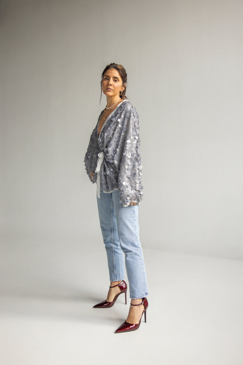 Grey Sequins Kimono