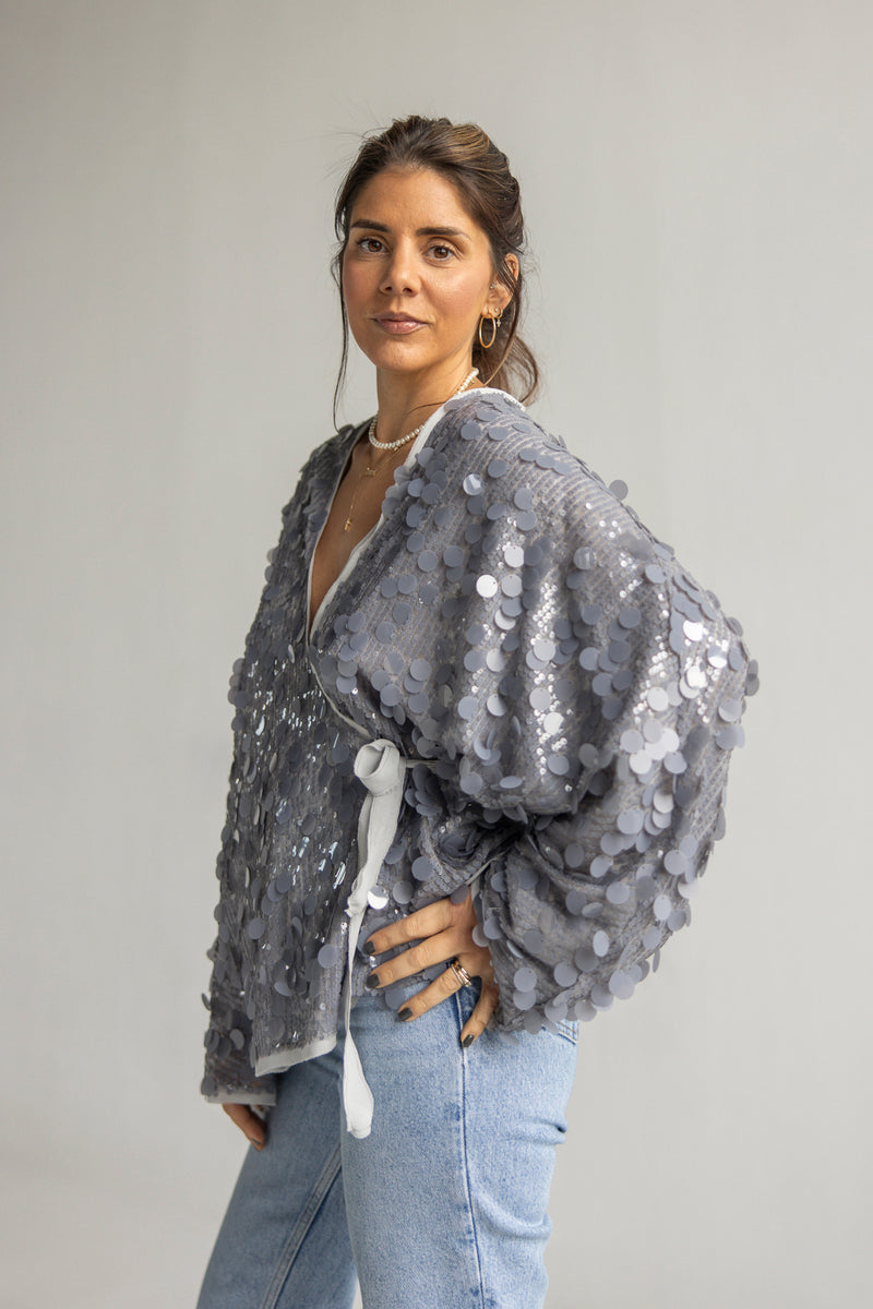 Grey Sequins Kimono